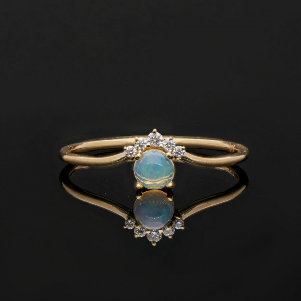 Real Diamond And Opal Gemstone Dainty Stacking Ring in 14k Gold Fine Jewelry