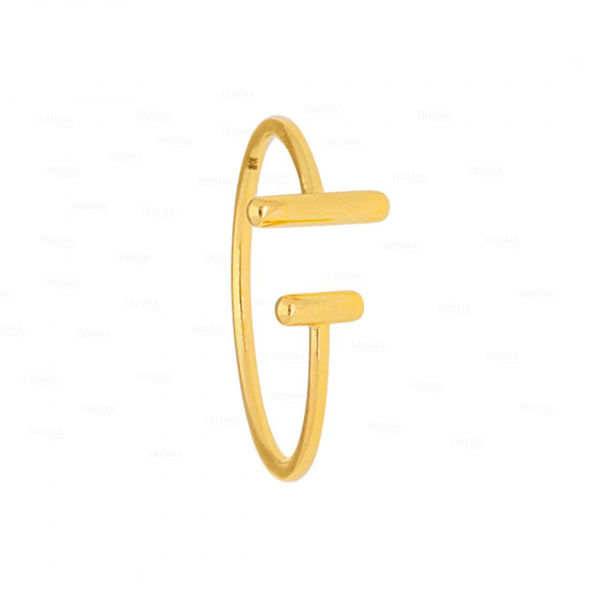Solid Gold Double Bar Minimalist Open Cuff Design Ring in 14k Gold in 3US to 8US