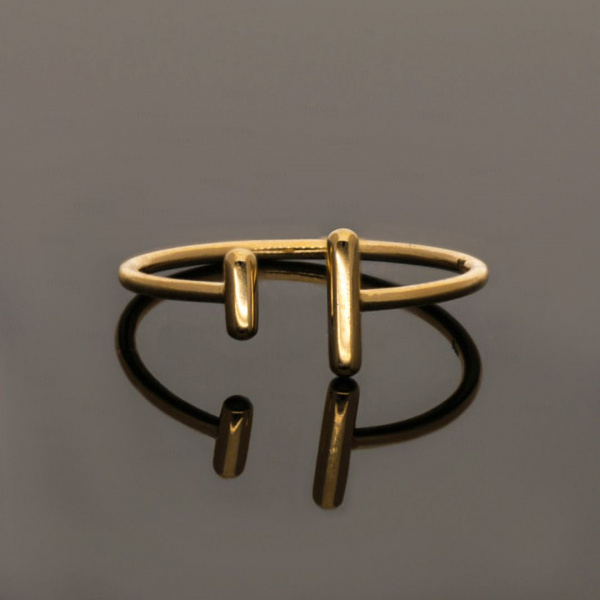 Solid Gold Double Bar Minimalist Open Cuff Design Ring in 14k Gold in 3US to 8US