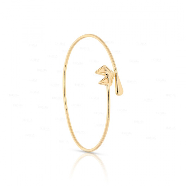 Solid Gold Fox Charm Handmade Cuff Bangle Bracelet In 14K Gold Fine Jewelry