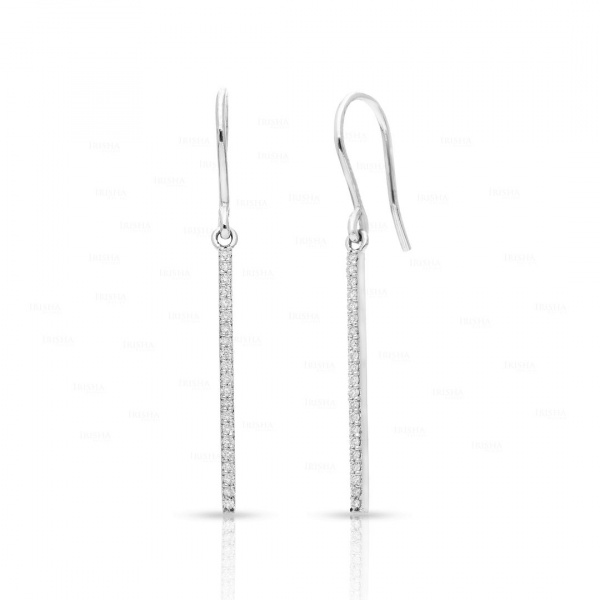 0.21 Ct. Genuine Diamond Bar Drop Dangle Hook Earrings 14K Gold Fine Jewelry