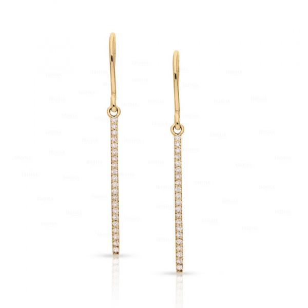 0.21 Ct. Genuine Diamond Bar Drop Dangle Hook Earrings 14K Gold Fine Jewelry