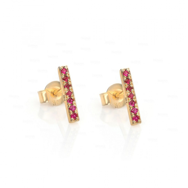 0.15 Ct. Genuine Ruby Gemstone Tiny Bar Studs In 14K Gold Fine Jewelry