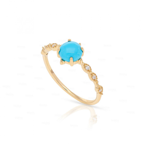 Genuine Diamond And Turquoise Gemstone Wedding Band 14K Gold Fine Jewelry