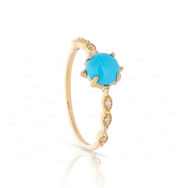 Genuine Diamond And Turquoise Gemstone Wedding Band 14K Gold Fine Jewelry