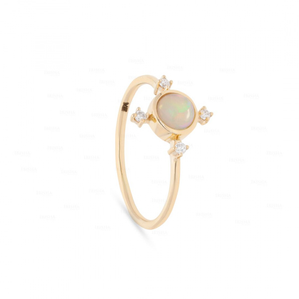 Genuine Diamond And Opal Gemstone Wedding Anniversary Ring 14K Gold Fine Jewelry
