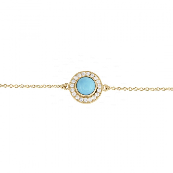 Turquoise Disc Bracelet|14k Gold, Diamond