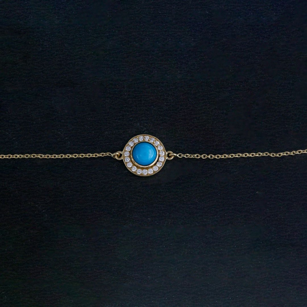 Turquoise Disc Bracelet|14k Gold, Diamond
