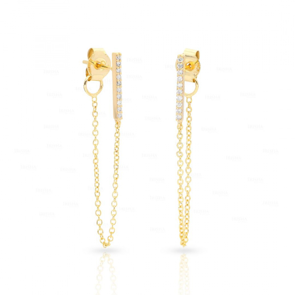 14K Gold 0.10 Ct. Genuine Diamond 35 mm Long Bar Chain Earrings Fine Jewelry