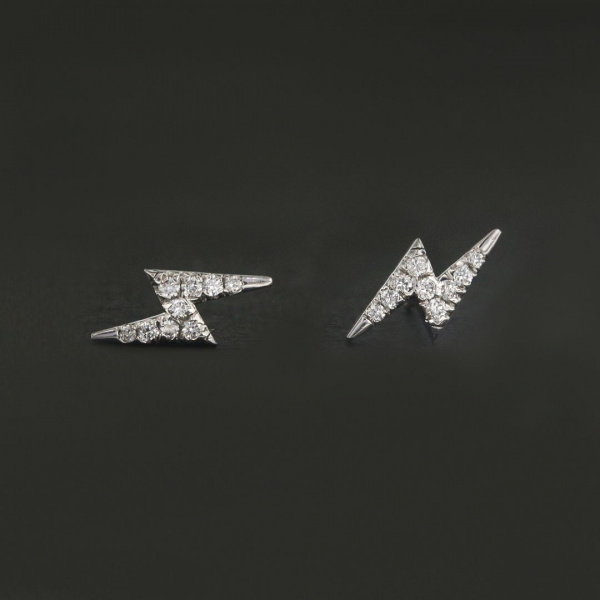 14K Gold 0.10 Ct. Genuine Diamond Mini Lightning Bolt Stud Earrings Fine Jewelry