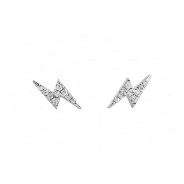 14K Gold 0.10 Ct. Genuine Diamond Mini Lightning Bolt Stud Earrings Fine Jewelry