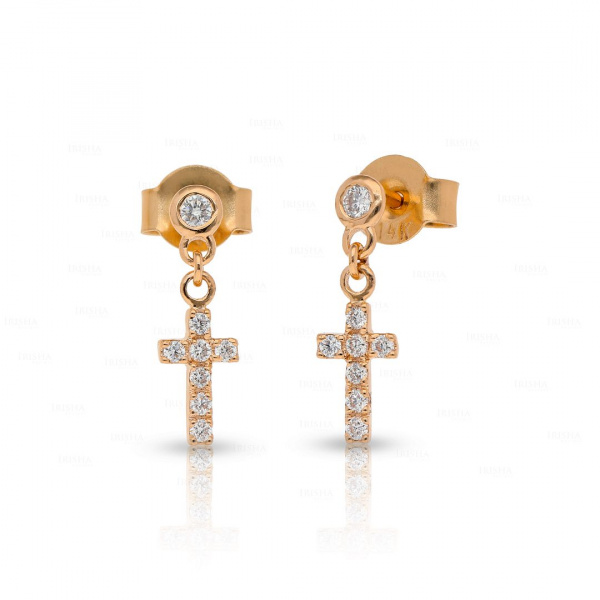 14K Gold 0.25 Ct. Genuine Diamond Crucifix Cross Jesus Piece Fine Earrings