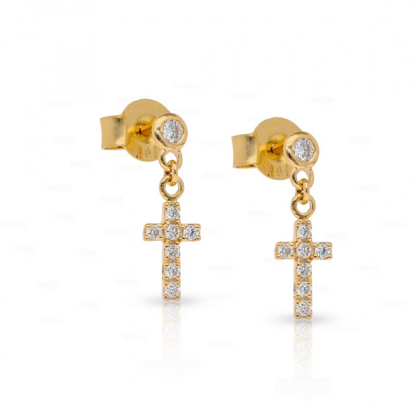 14K Gold 0.25 Ct. Genuine Diamond Crucifix Cross Jesus Piece Fine Earrings