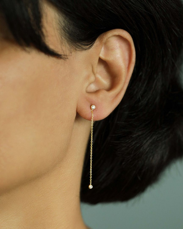 1/5 Ct. Genuine Diamond Long Chain Drop Earrings 14K Gold Gift For Her