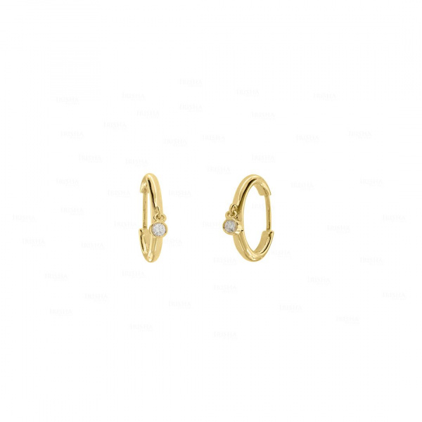 14K Gold 0.06 Ct. Genuine Diamond 12 mm Hoop Earrings Handmade Fine Jewelry
