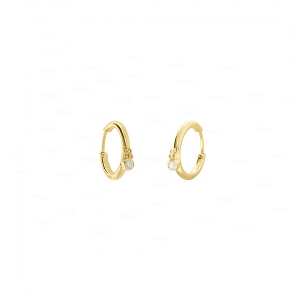 14K Gold 0.06 Ct. Genuine Diamond 12 mm Hoop Earrings Handmade Fine Jewelry