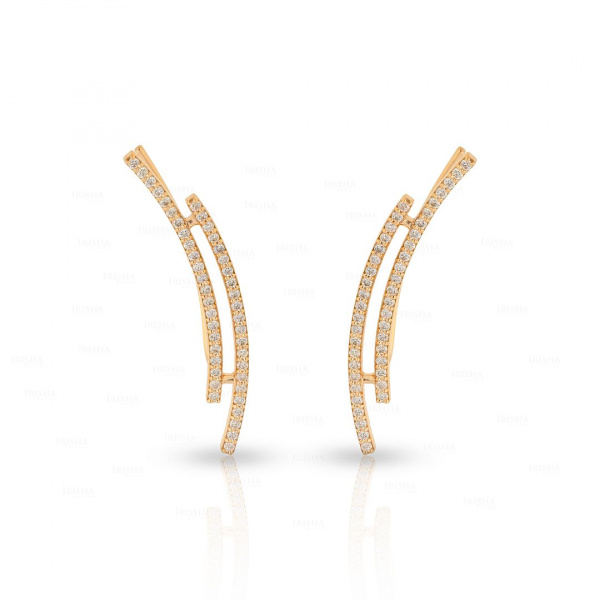 14K Gold 0.60 Ct. Genuine Diamond Double Bar Ear Climbers Earrings Fine Jewelry