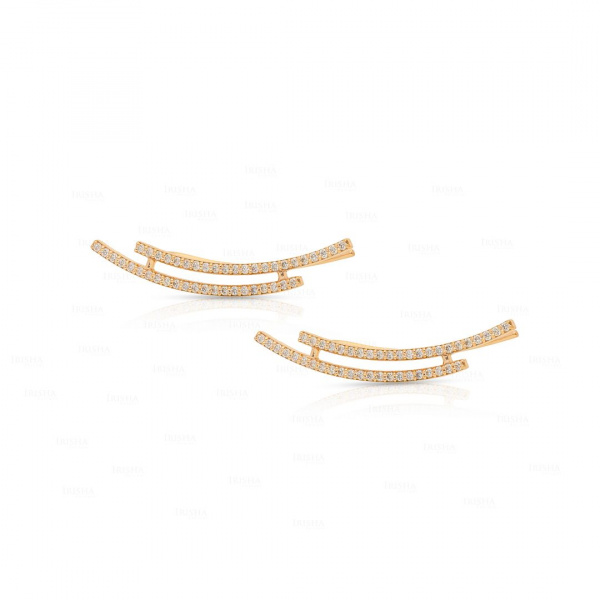 14K Gold 0.60 Ct. Genuine Diamond Double Bar Ear Climbers Earrings Fine Jewelry