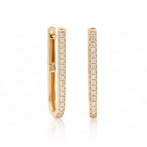 14K Gold 0.17 Ct. Genuine Diamond 20 mm Long Huggie Hoop Earrings Fine Jewelry