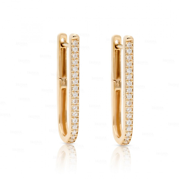 14K Gold 0.17 Ct. Genuine Diamond 20 mm Long Huggie Hoop Earrings Fine Jewelry