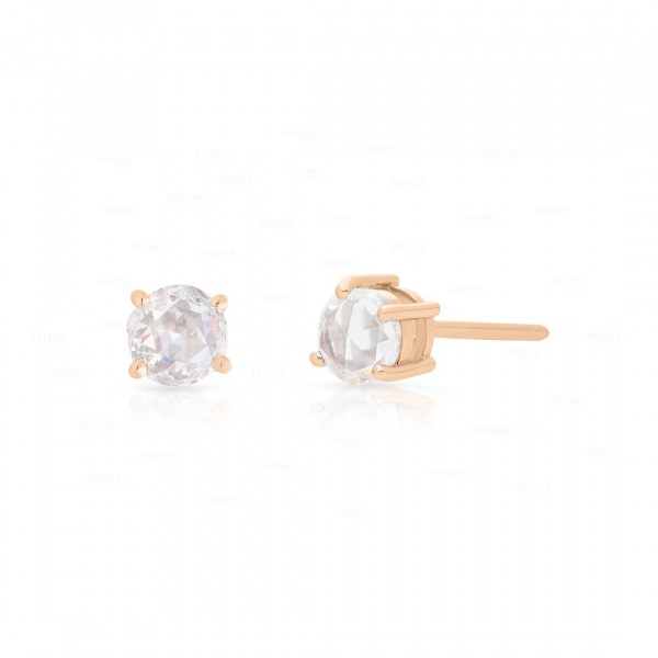 14K Gold 0.40 Ct. Genuine Rose Cut Round Diamond Studs Earrings Fine Jewelry