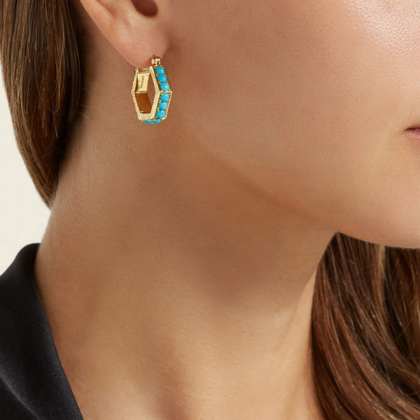 1.25 Ct. Turquoise Gemstone Hexagonal Earring 14K Gold Gift Fine Jewelry