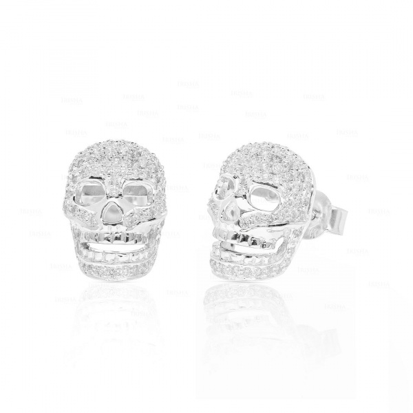 14K Gold 0.75 Ct. Genuine Diamond Skull Studs Earrings Halloween Gift Jewelry