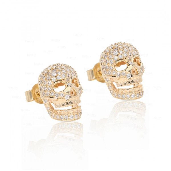 14K Gold 0.75 Ct. Genuine Diamond Skull Studs Earrings Halloween Gift Jewelry