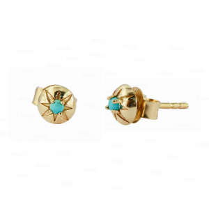 14k Solid Gold December Stone Turquoise Mini Flower Studs-Earrings Fine Jewelry