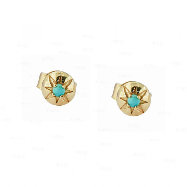 14k Solid Gold December Stone Turquoise Mini Flower Studs-Earrings Fine Jewelry