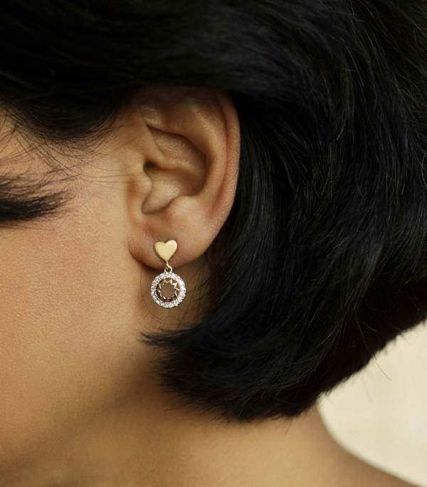 14K Gold 0.50 Ct. Genuine Diamond Mini Hearts Circle Design Drop Earrings