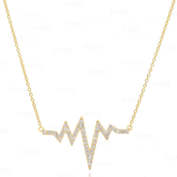14K Gold 0.28 Ct. Genuine Diamond Heartbeat Necklace Valentine's Fine Jewelry