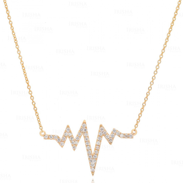 14K Gold 0.28 Ct. Genuine Diamond Heartbeat Necklace Valentine's Fine Jewelry