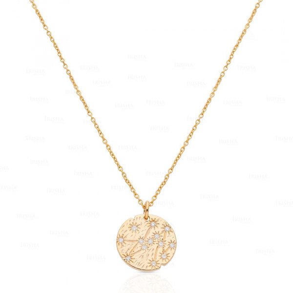14K Gold 0.14 Ct. Genuine Diamond Engraved Sun Disc Pendant Necklace Fine Jewelry