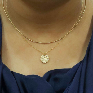 14K Gold 0.14 Ct. Genuine Diamond Engraved Sun Disc Pendant Necklace Fine Jewelry