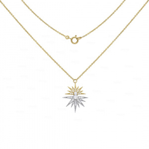 14K Yellow/White Gold Two Tone Genuine Diamond Starburst Pendant Necklace