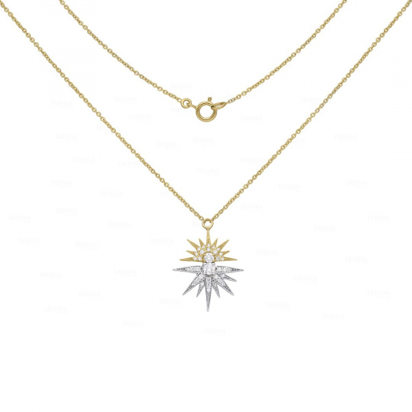 14K Yellow/White Gold Two Tone Genuine Diamond Starburst Pendant Necklace