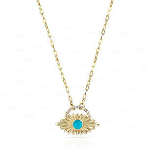 14K Gold Genuine Diamond-Blue Sapphire Gemstone Unique Flower Pendant Necklace