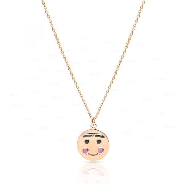 14K Solid Plain Gold 10 mm Emoticon Disc Pendant Necklace Handmade Fine Jewelry