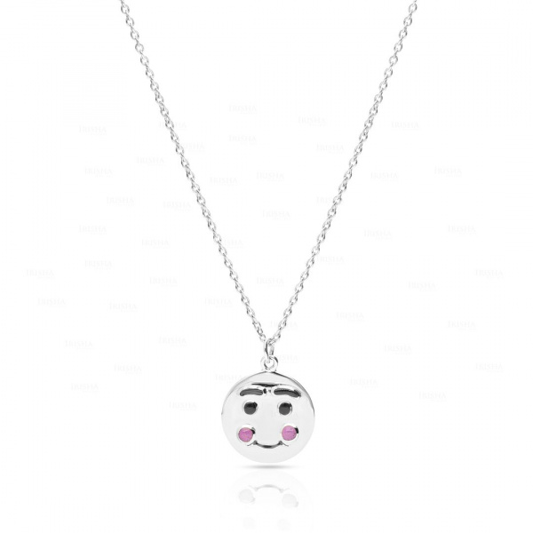 14K Solid Plain Gold 10 mm Emoticon Disc Pendant Necklace Handmade Fine Jewelry
