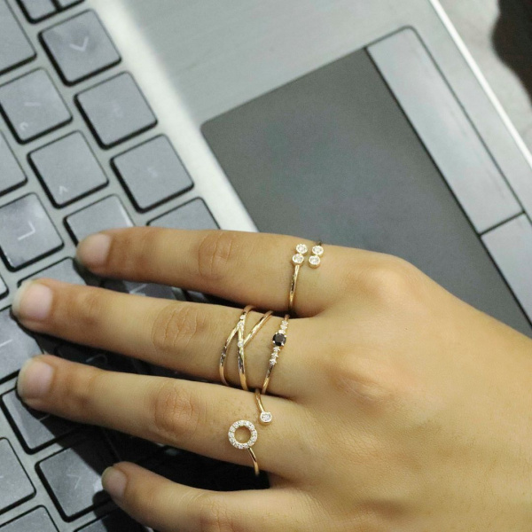 14K Gold 0.18 Ct. Genuine Diamond Open Cuff Ring Fine Jewelry Size - 3 to 8 US