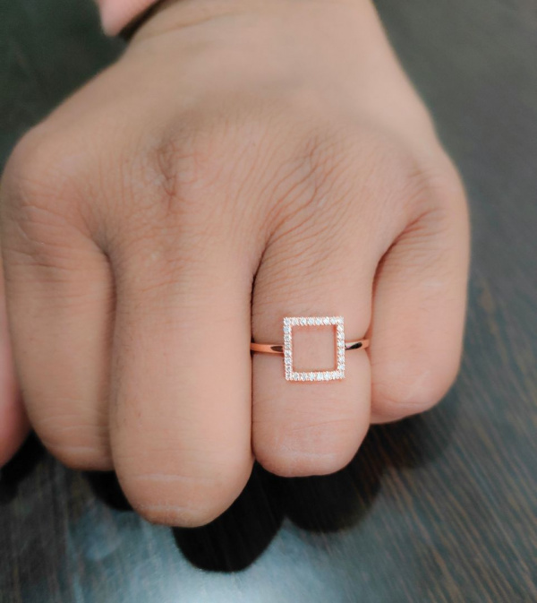 14K Gold 0.14 Ct. Genuine Diamond Square Shape Ring Fine Jewelry Size- 3 to 8 US