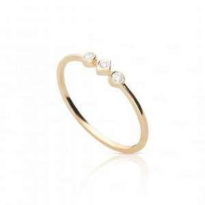 14K Gold 0.07 Ct. Three Genuine Diamond Wedding Ring Fine Jewelry Size -3 to 9