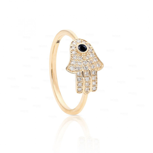 14K Gold 0.20 Ct. Genuine Diamond Hamsa Ring Fine Jewelry Size- 3 to 8 US