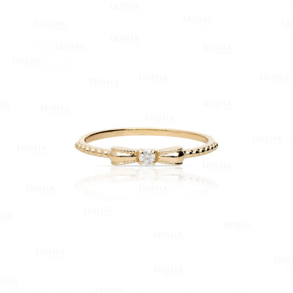 0.03Ct. Genuine Diamond Bow Design Beaded Style Band-Ring in 14k Gold