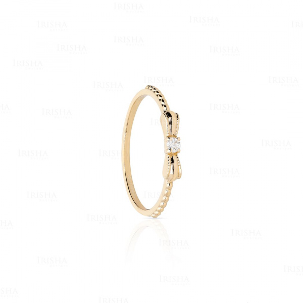0.03Ct. Genuine Diamond Bow Design Beaded Style Band-Ring in 14k Gold