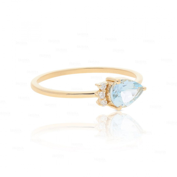 14K Gold Genuine Diamond And Aquamarine Ring Anniversary Gift Fine Jewelry