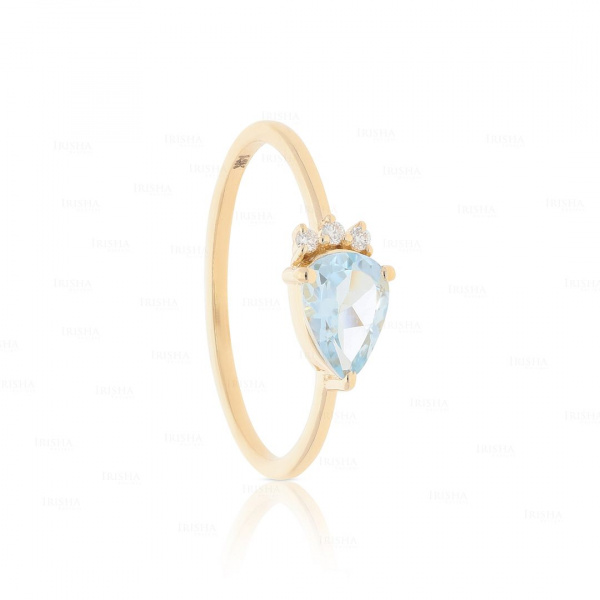 14K Gold Genuine Diamond And Aquamarine Ring Anniversary Gift Fine Jewelry