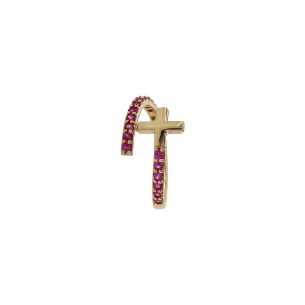 14K Yellow Gold Pink Sapphire Crucifix Ring Fine Jewelry For Her Size-4 US