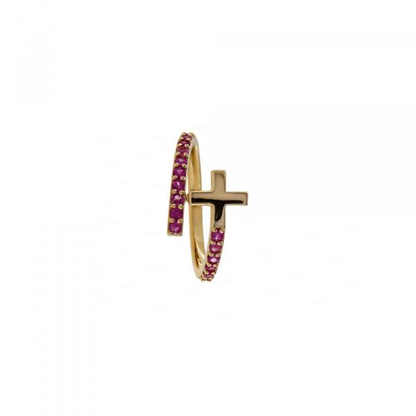 14K Yellow Gold Pink Sapphire Crucifix Ring Fine Jewelry For Her Size-4 US